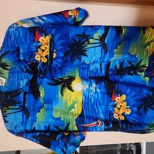 Rima Hawaiian Blue Shirt Palm Trees Beachwear Size Small